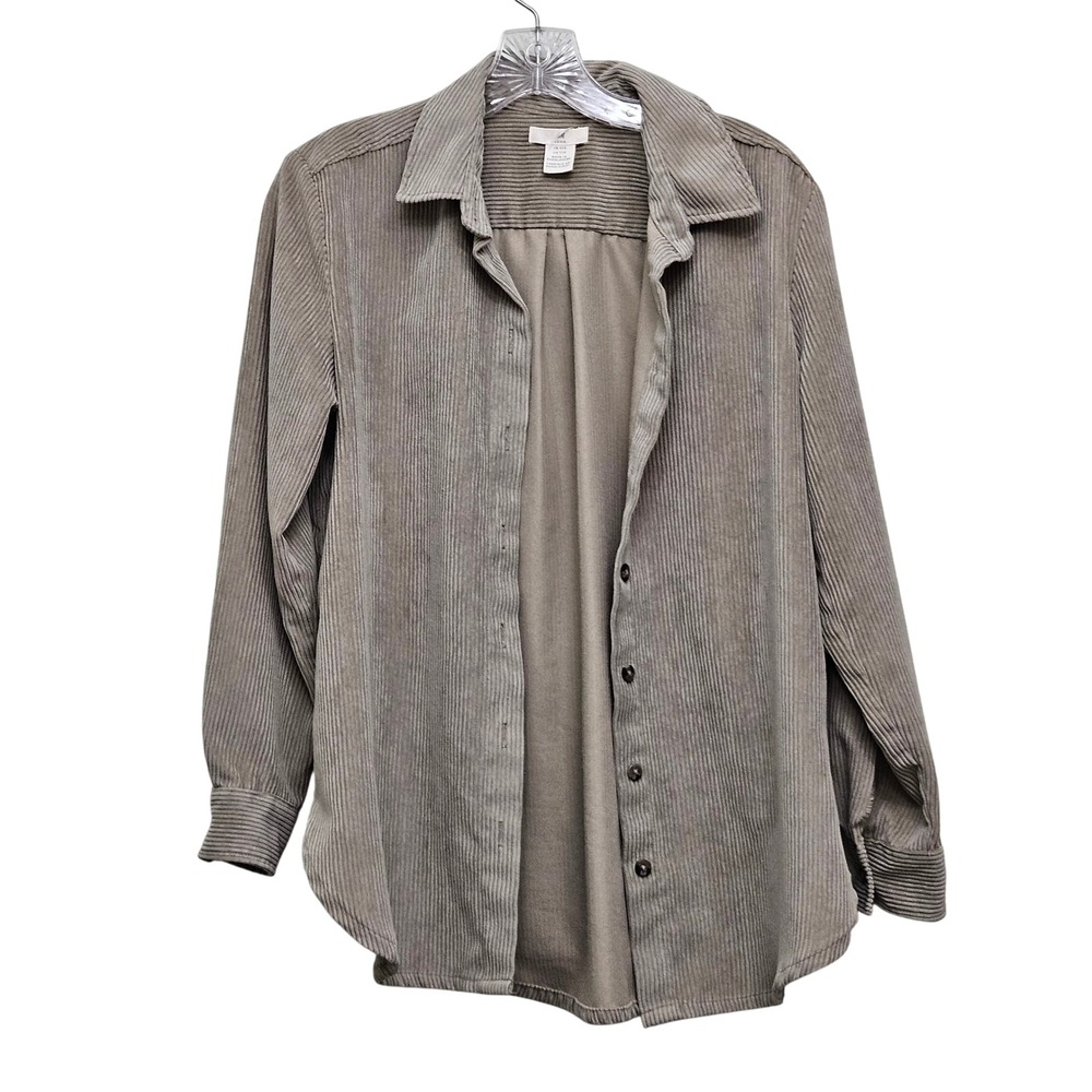 H&M Corduroy Button Up Shirt Womens XXS Taupe‎ Beige Ribbed Shacket Casual Top